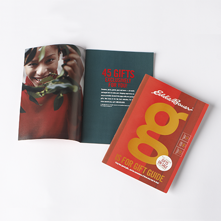 Cover and interior page of red holiday collateral.
